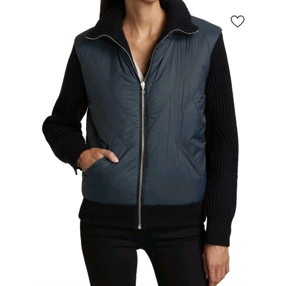 NEW Rag & Bone Mikaela Mix Media Jacket Navy/Black L Wool Blend Zip Sweater